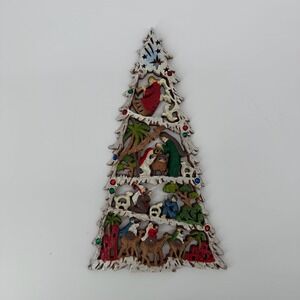 Christmas Tree Nativity Plaque Scene Wall Decor‎ Hanging Religious Holiday Art